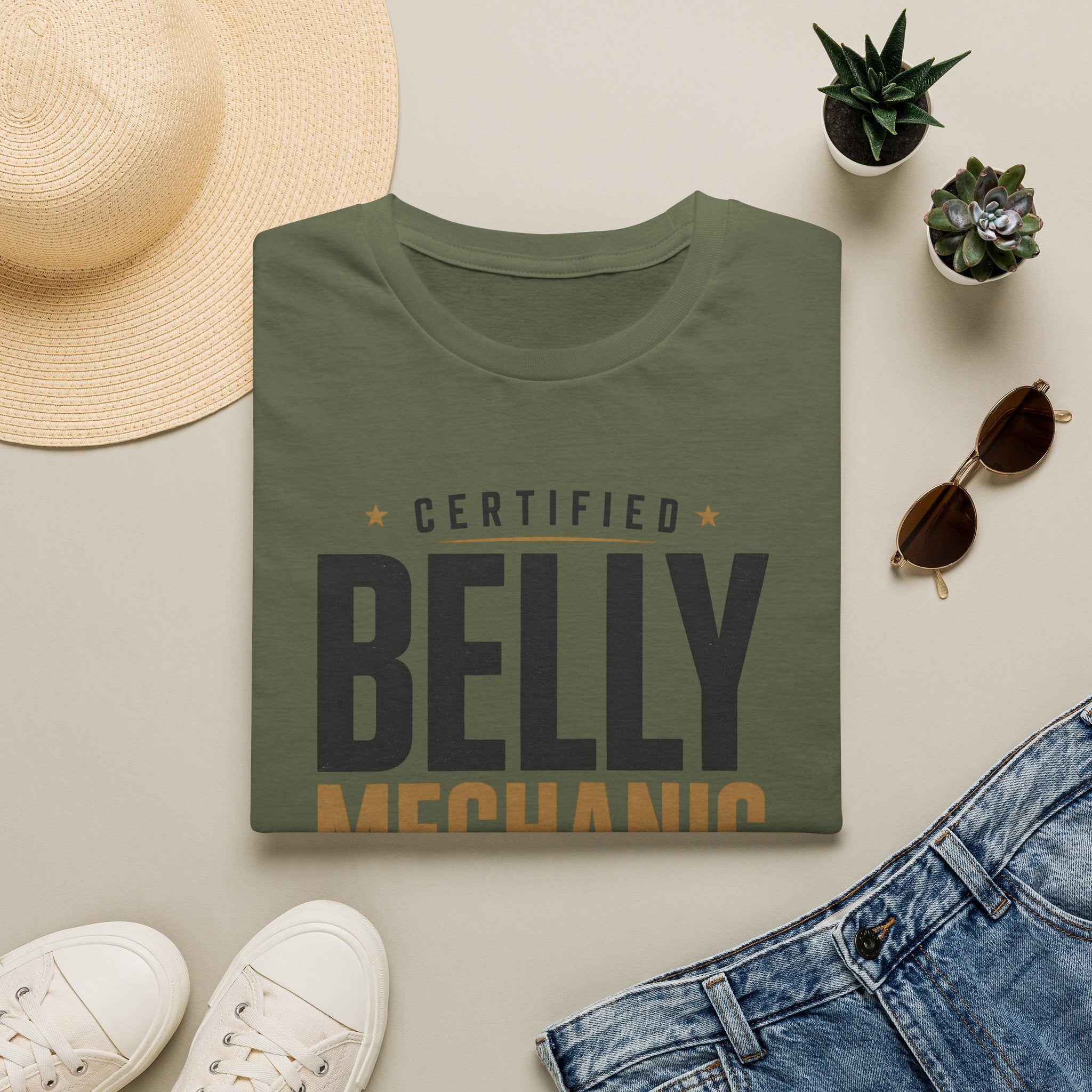 Certified Belly Mechanic Shirt – Funny Dad Mechanic Tee, Blue Collar Humor T-Shirt