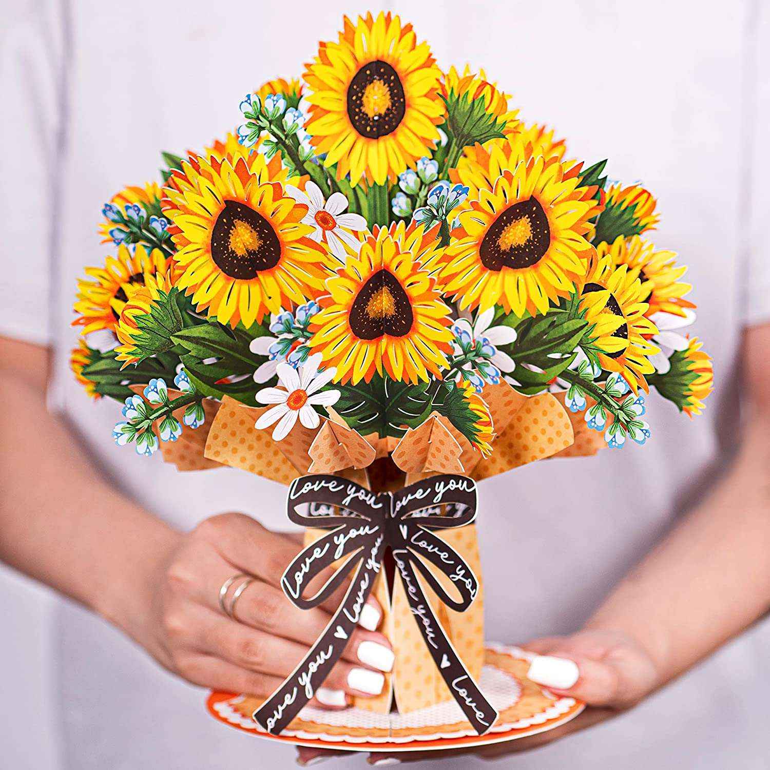 HugePop Sonnenblumen-Pop-Up-Blumenstrauß mit abnehmbaren Blüten, 25 x 35 cm