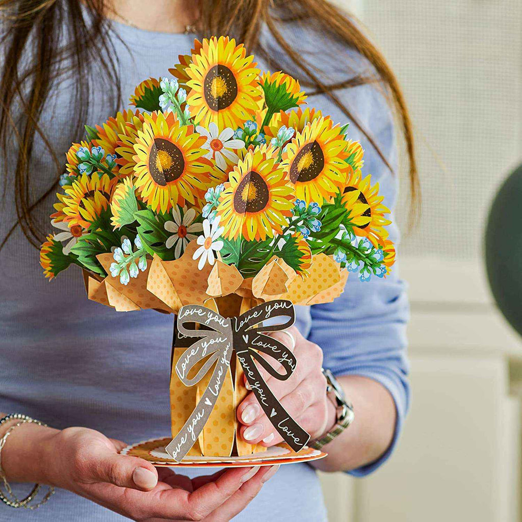 HugePop Sonnenblumen-Pop-Up-Blumenstrauß mit abnehmbaren Blüten, 25 x 35 cm