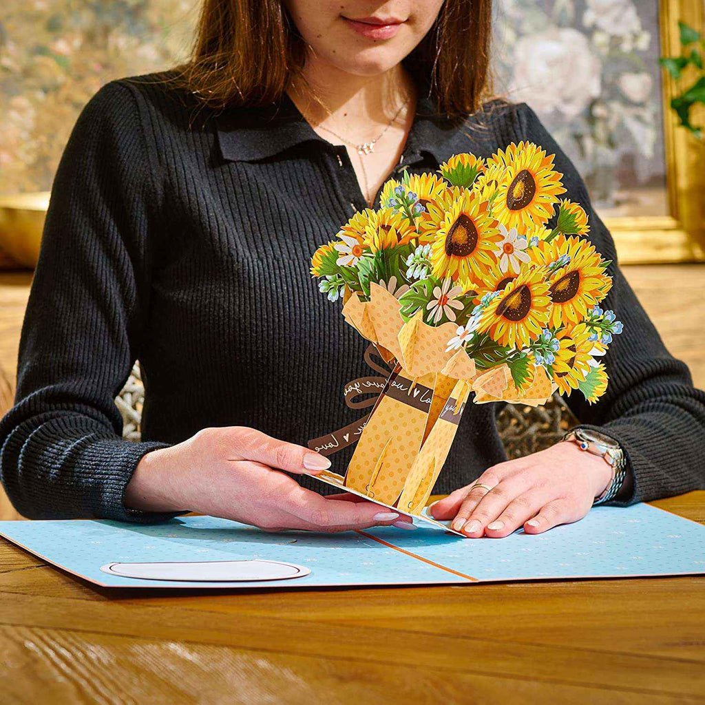 HugePop Sonnenblumen-Pop-Up-Blumenstrauß mit abnehmbaren Blüten, 25 x 35 cm