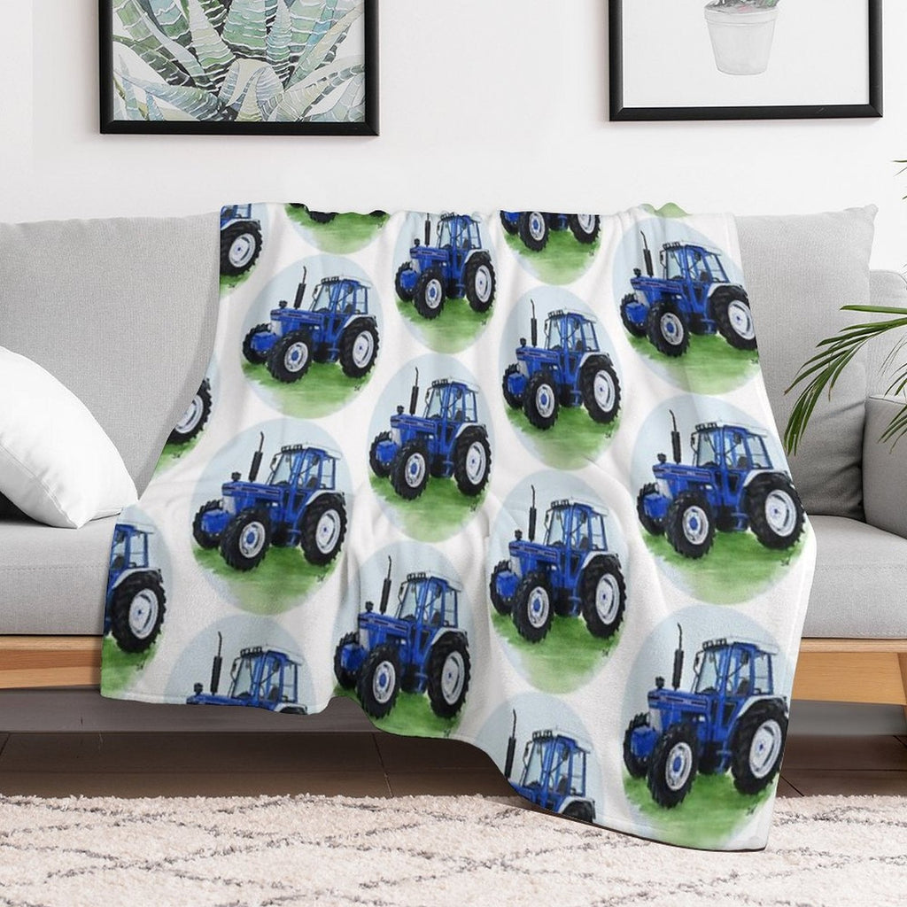 Blauer klassischer Traktor - Geschenkfertige Kuscheldecke
