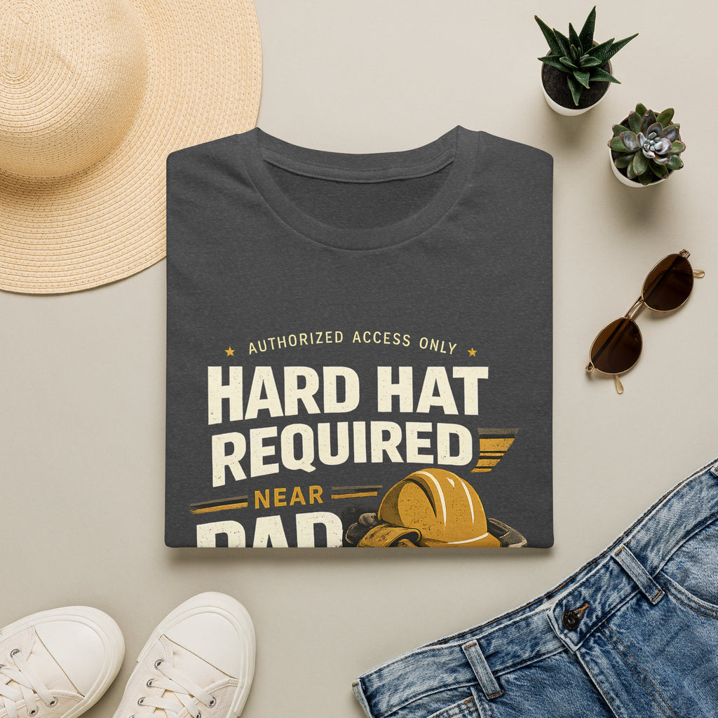 Hard Hat Required Near Dad Shirt – Funny Construction Dad Tee, Blue Collar Workwear Graphic T-Shirt