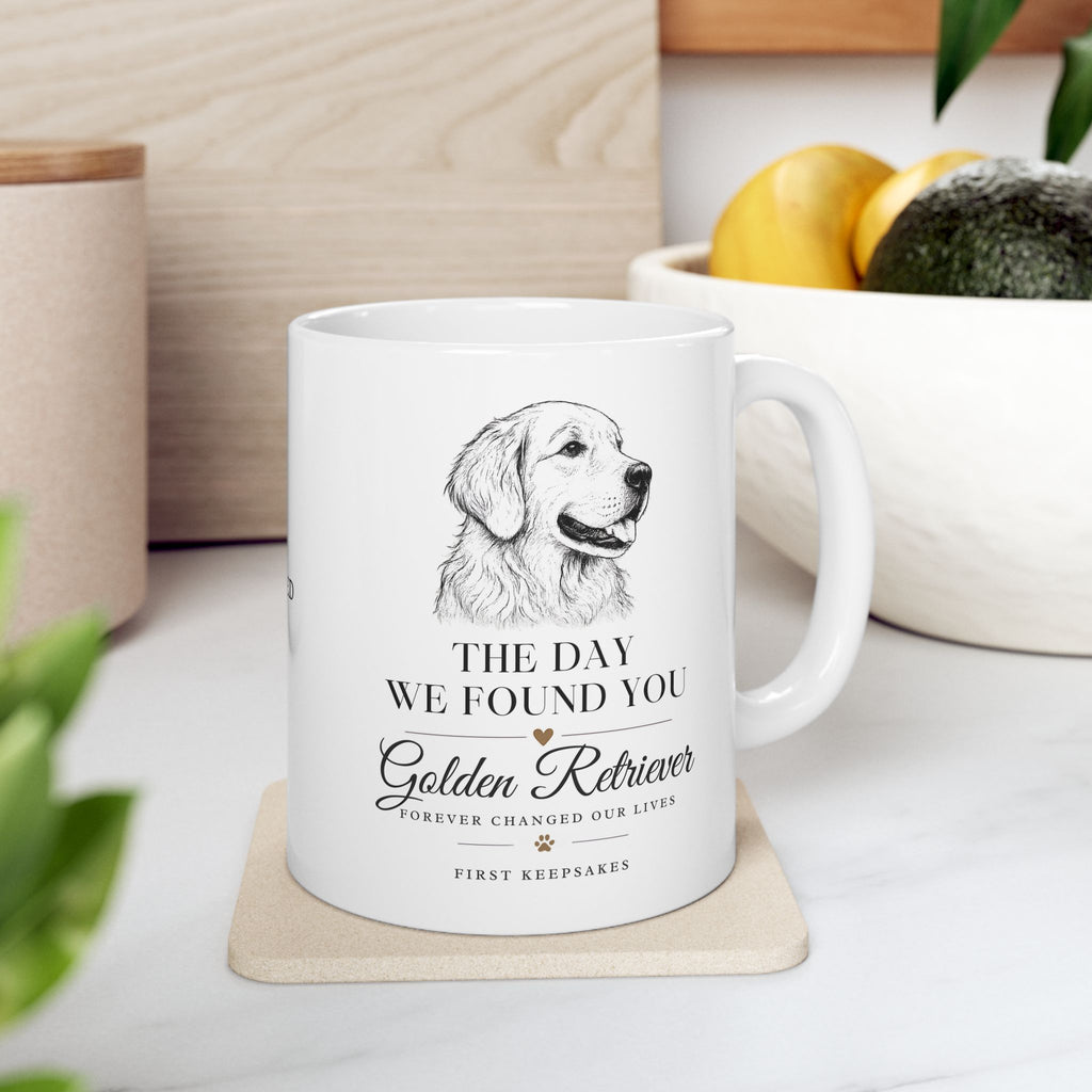 Golden Retriever 'The Day We Found You' Personalized Mug — Custom Gotcha Day Coffee Cup (11oz/15oz)