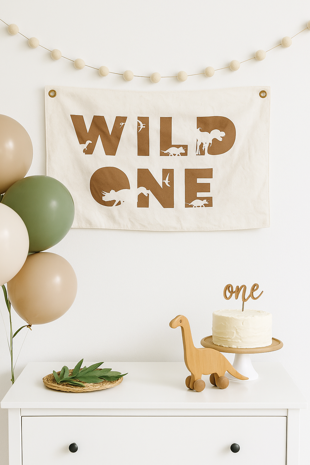 Wild One Erster Geburtstag Segeltuchbanner - Dino-Motto