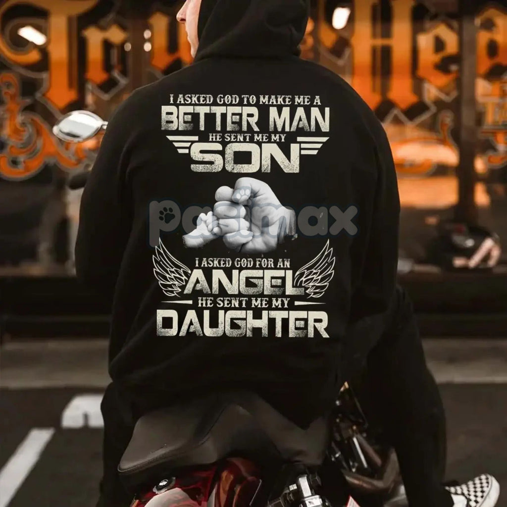 Papa Hoodie – „Gott machte mich zu einem besseren Mann mit meinem Sohn“ Pullover, Geschenk zur christlichen Vaterschaft