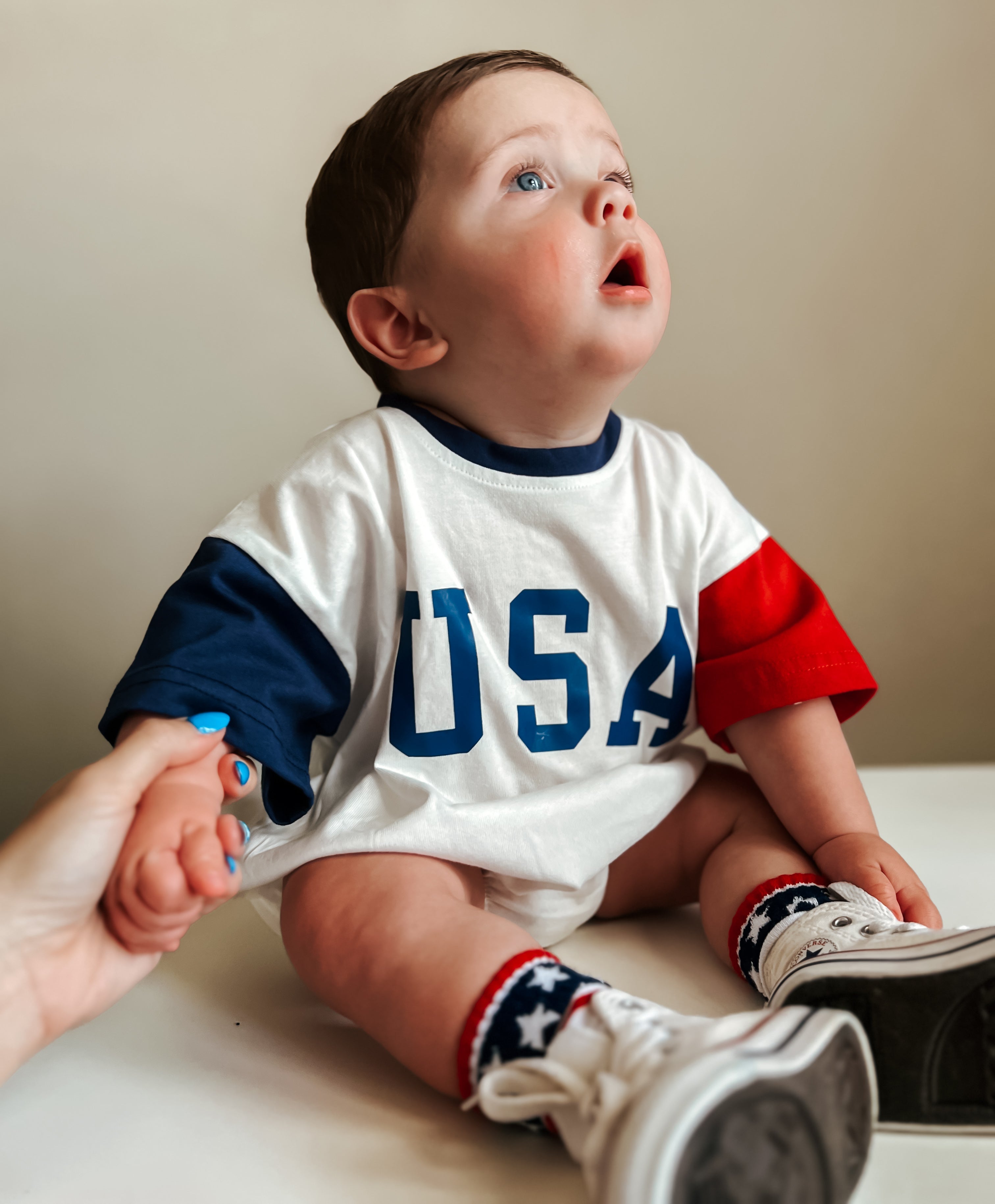 Stars and Stripes Socken zum 4. Juli – Größen für Babys, Kleinkinder, Kinder und Erwachsene