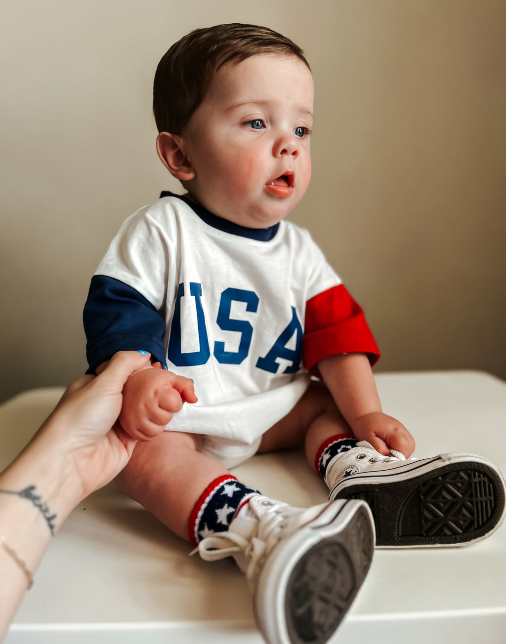 USA Colorblock T-Shirt Strampler