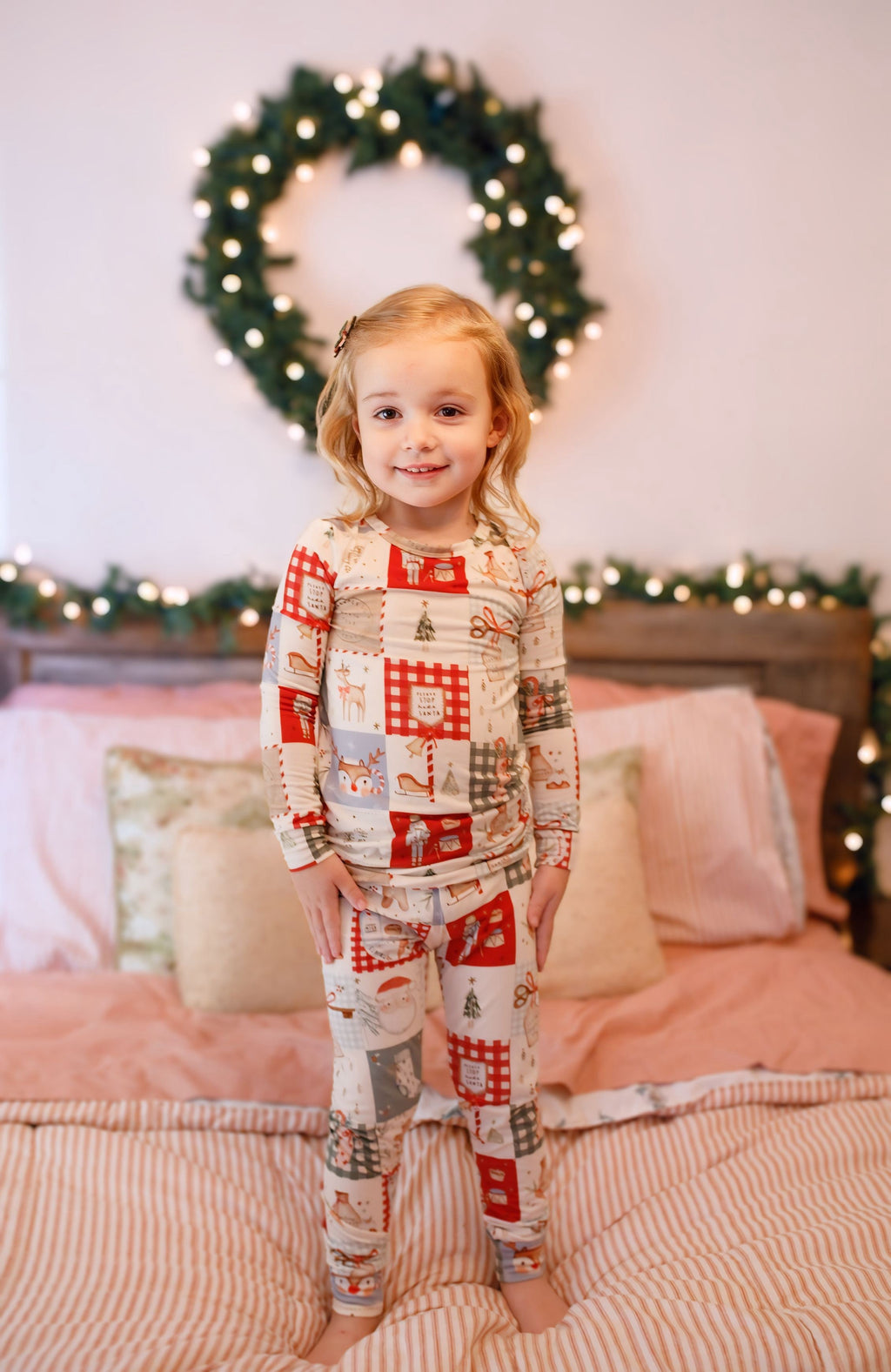 Weihnachts-Patchwork-Bambus-Weihnachtspyjama – 2-teiliges Set