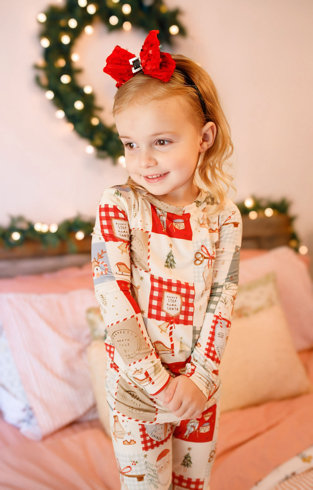 Weihnachts-Patchwork-Bambus-Weihnachtspyjama – 2-teiliges Set