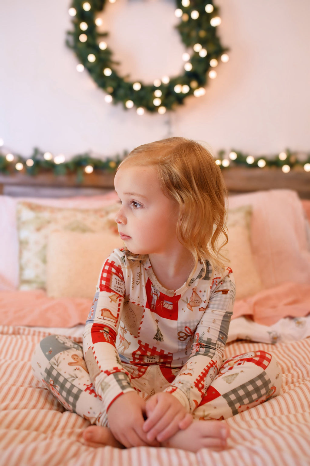 Weihnachts-Patchwork-Bambus-Weihnachtspyjama – 2-teiliges Set