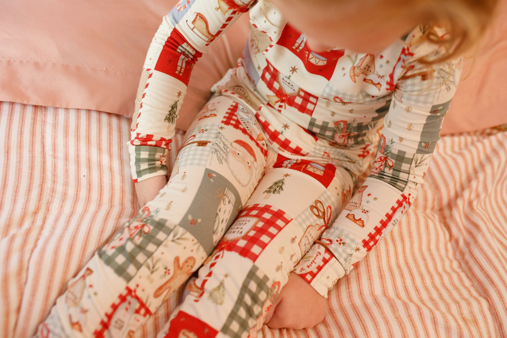 Weihnachts-Patchwork-Bambus-Weihnachtspyjama – 2-teiliges Set