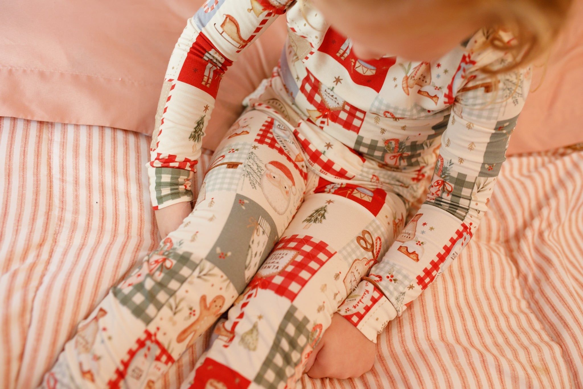 Weihnachts-Patchwork-Bambus-Weihnachtspyjama – 2-teiliges Set