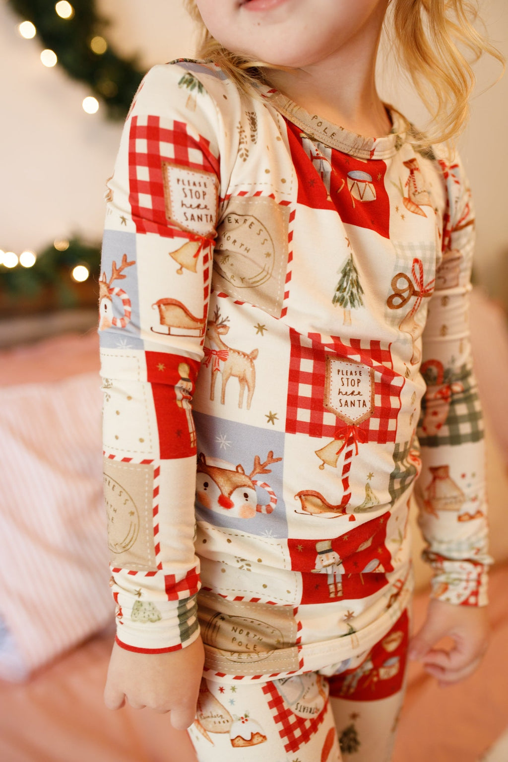 Weihnachts-Patchwork-Bambus-Weihnachtspyjama – 2-teiliges Set