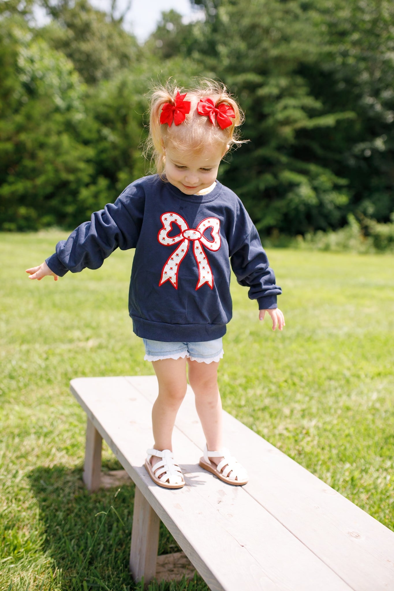4. Juli Tulpen-Schleifen-Applikations-Rundhals-Sweatshirt