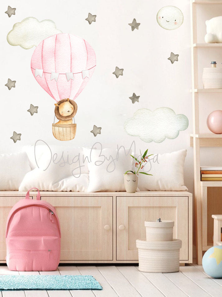 Tierbaby im Heißluftballon – Wandtattoos aus Stoff für das Kinderzimmer