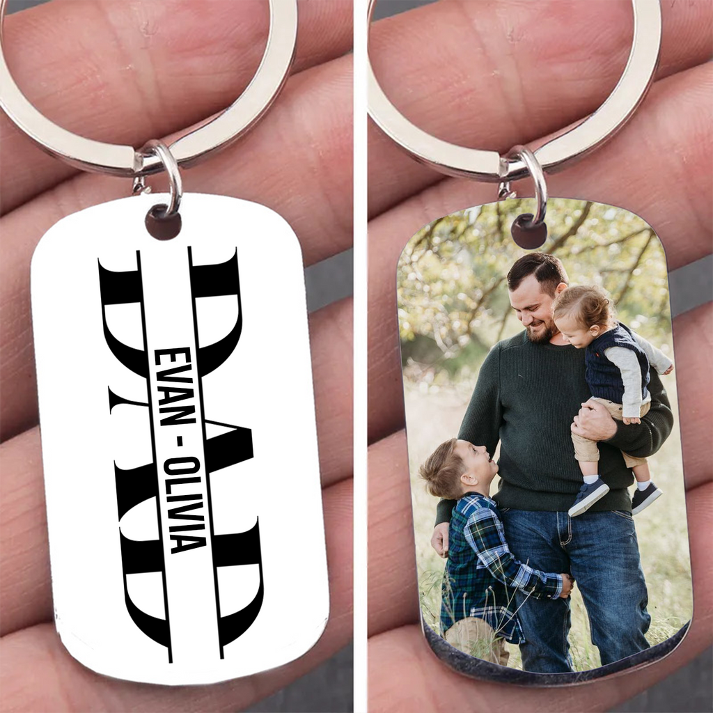 Personalisierter Papa Schlüsselanhänger mit geteiltem Namen Foto | Personalisiertes Vatertagsgeschenk, Papa Schlüsselanhänger, Andenken für Papa und Kind 682270