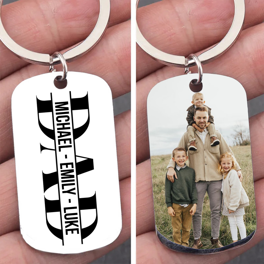 Personalisierter Papa Schlüsselanhänger mit geteiltem Namen Foto | Personalisiertes Vatertagsgeschenk, Papa Schlüsselanhänger, Andenken für Papa und Kind 682270