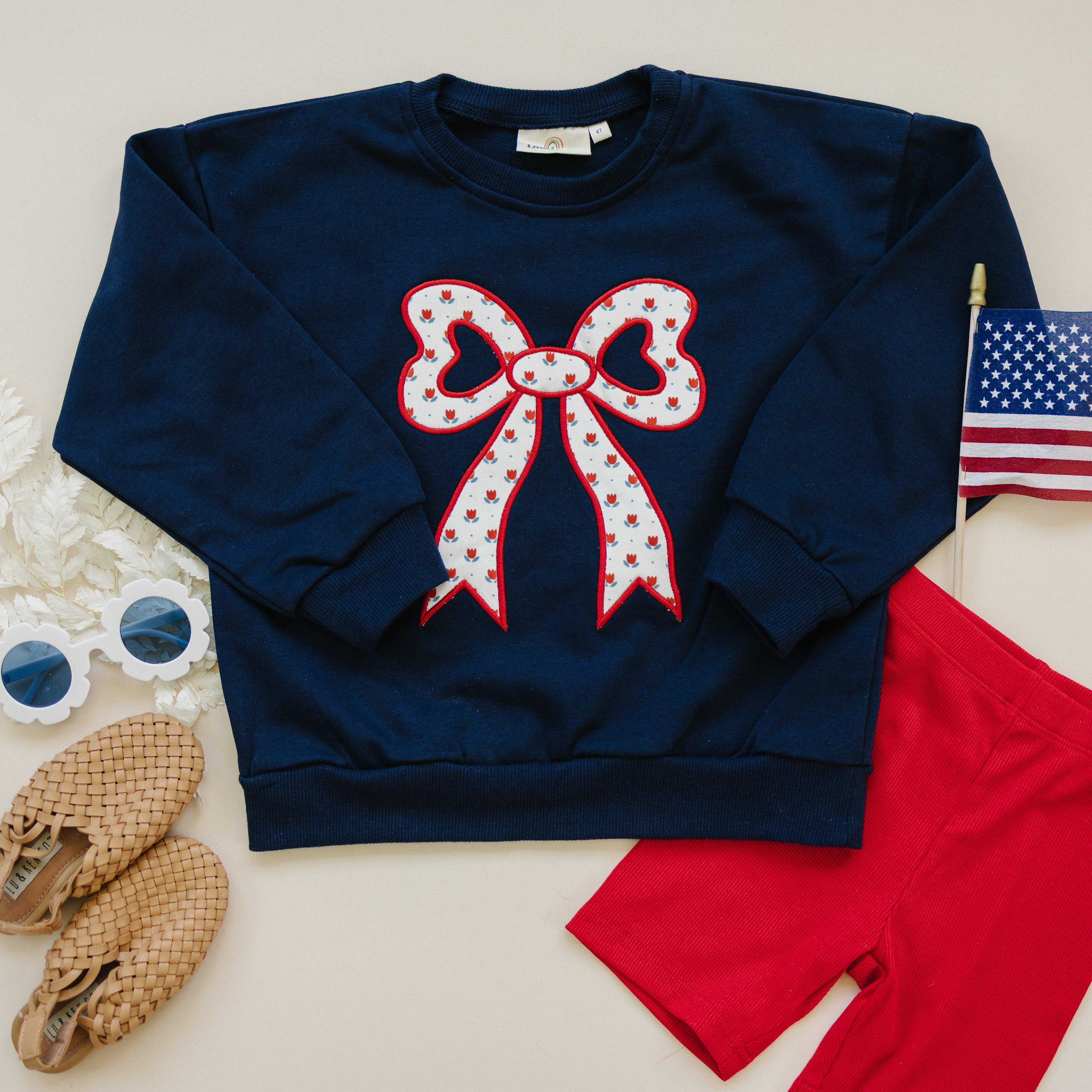 4. Juli Tulpen-Schleifen-Applikations-Rundhals-Sweatshirt