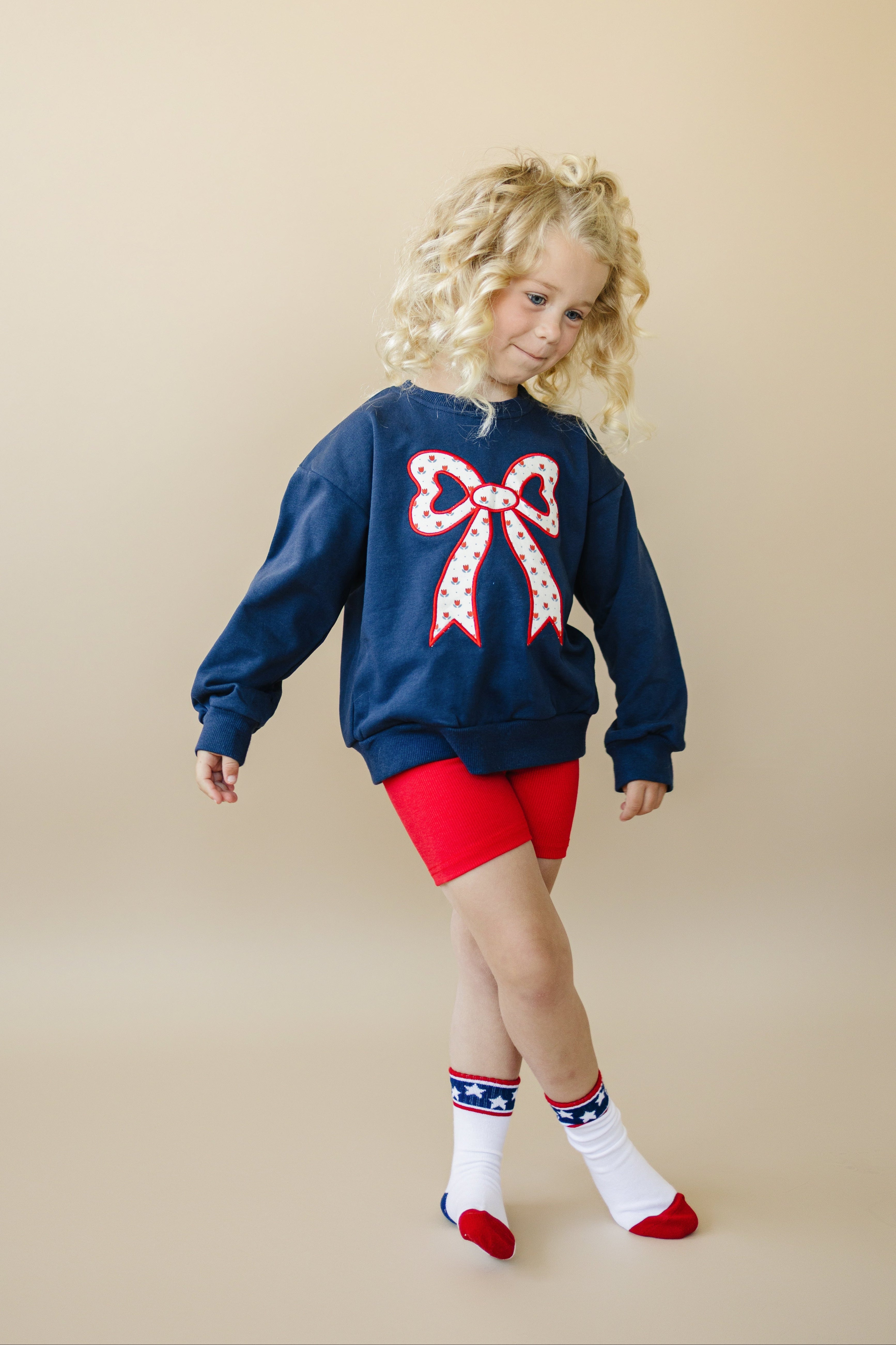4. Juli Tulpen-Schleifen-Applikations-Rundhals-Sweatshirt