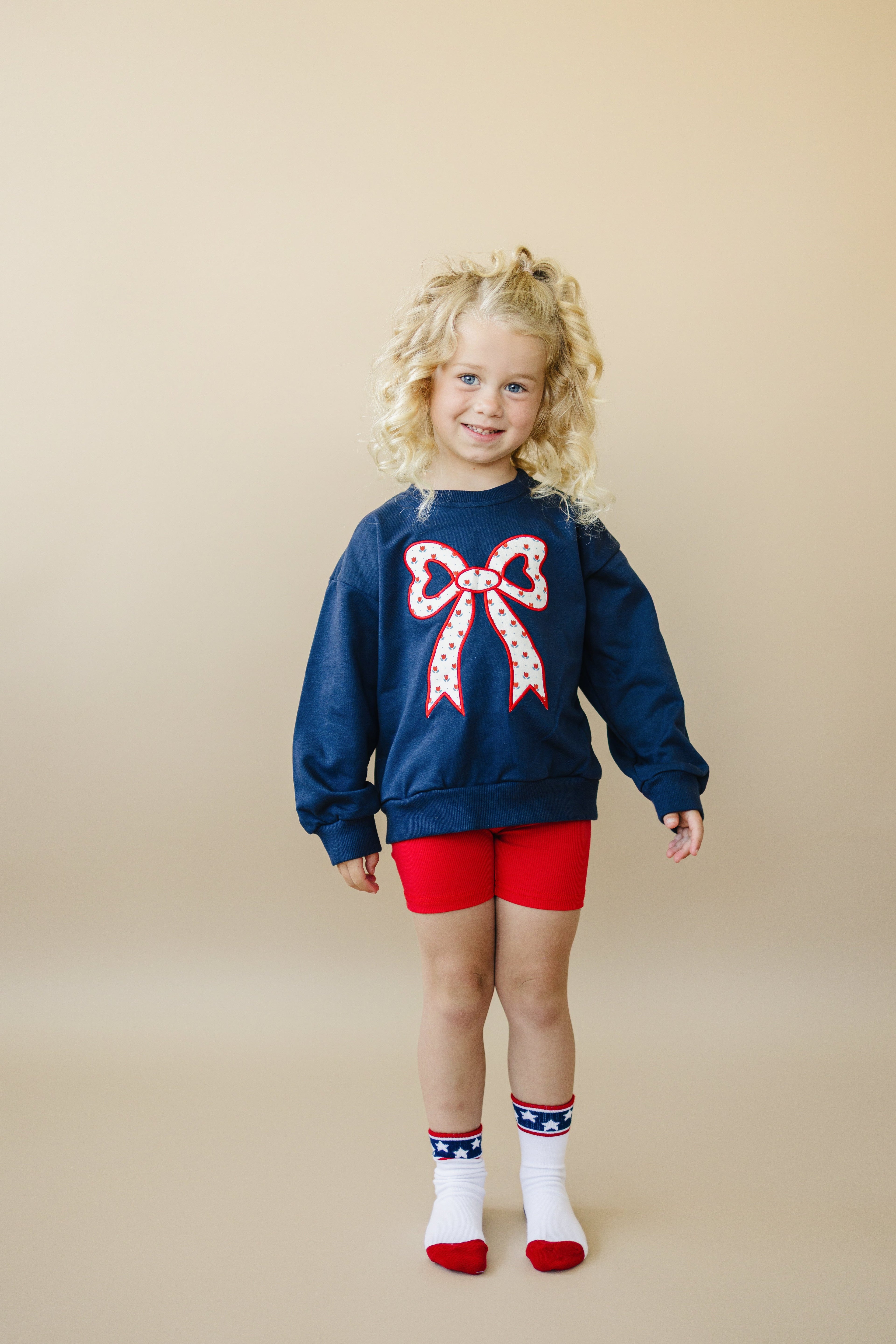 4. Juli Tulpen-Schleifen-Applikations-Rundhals-Sweatshirt