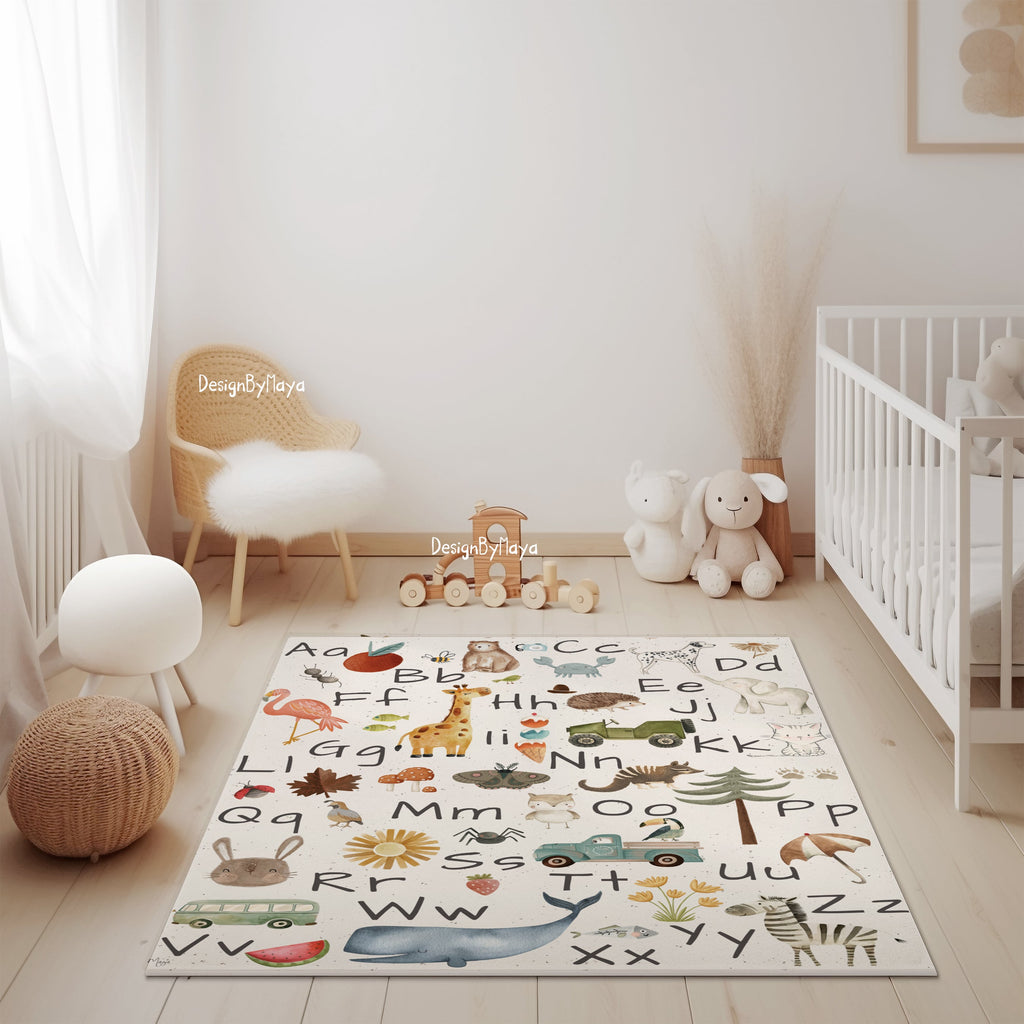 ABC-Teppich mit Tierbabys / Weltkarten-Teppich