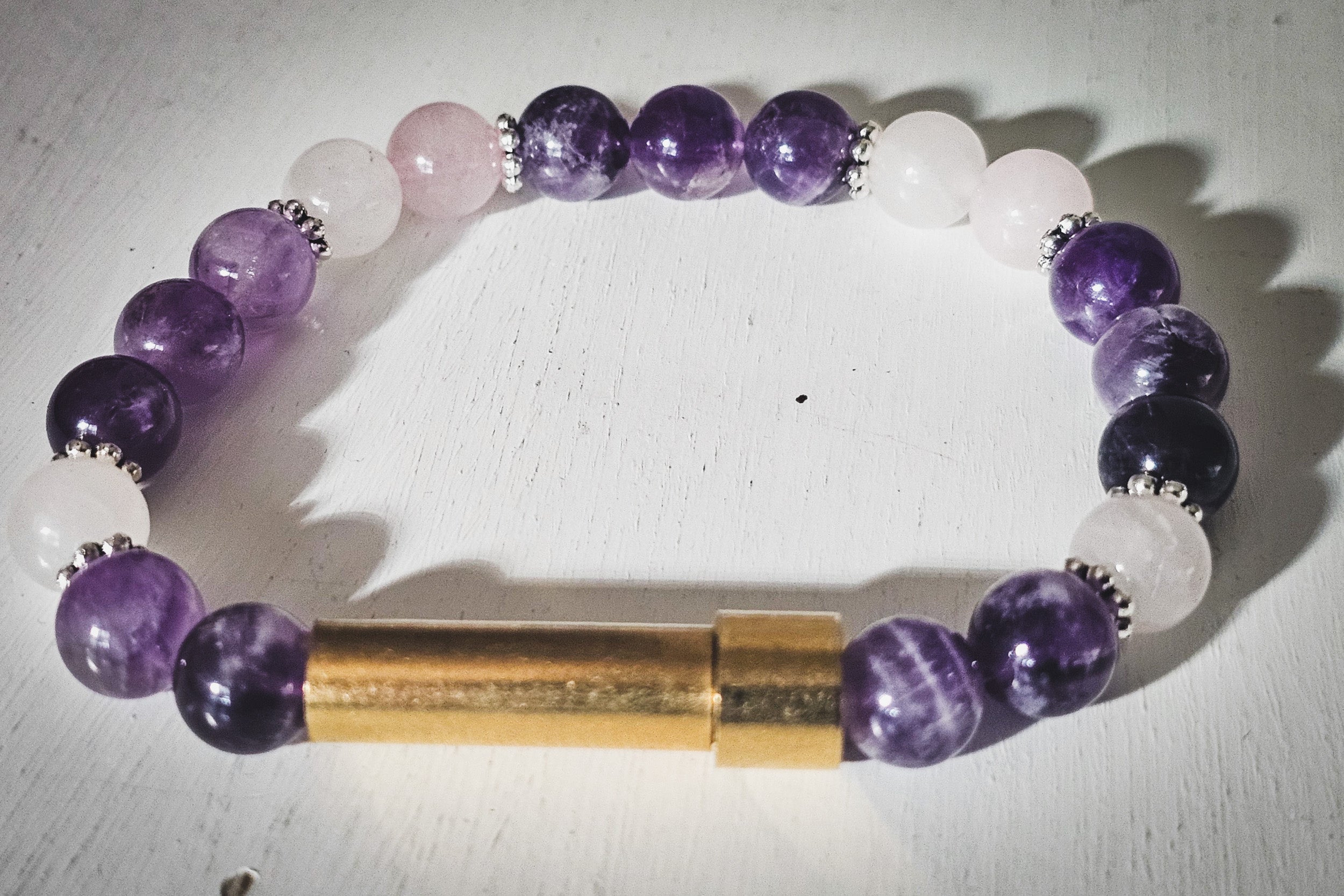 Amethyst & Rose Quartz Memorial Beaded Bracelet with Urn Charm