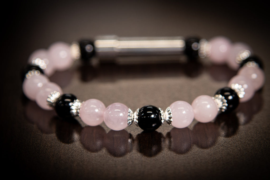 Rosenquarz- und Onyx-Heilarmband für Haare, Fell oder Asche