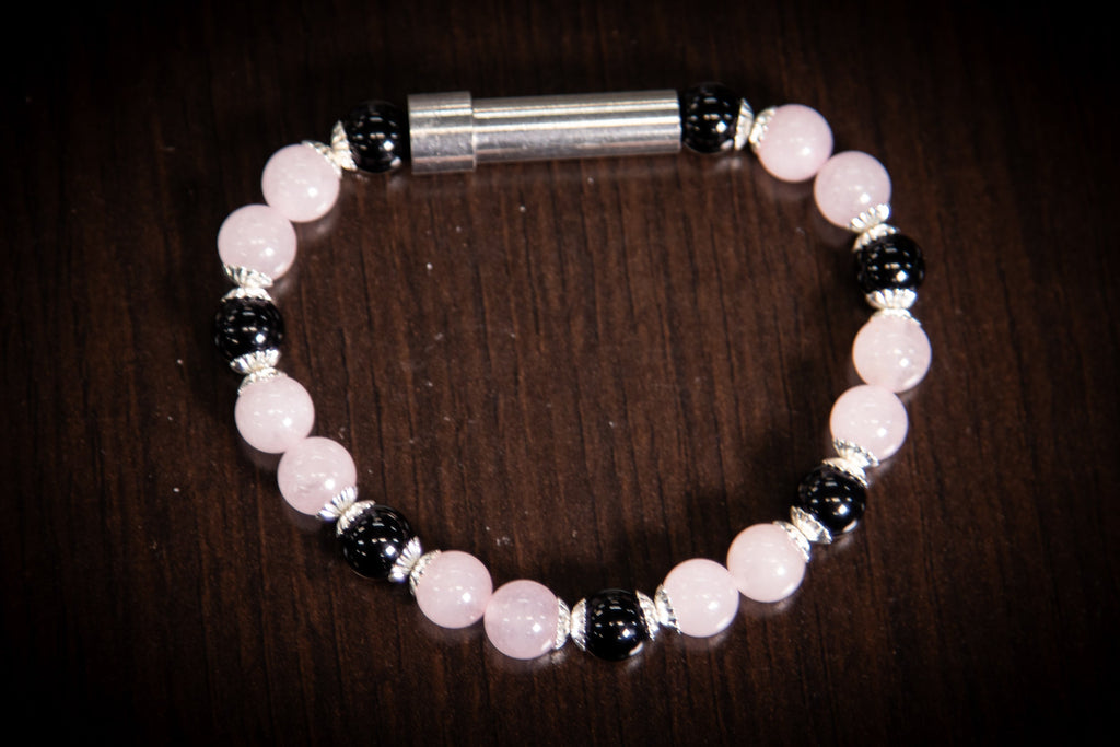Rosenquarz- und Onyx-Heilarmband für Haare, Fell oder Asche