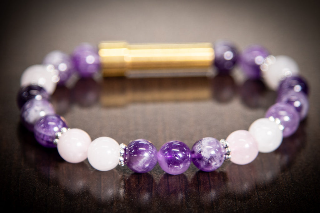 Amethyst & Rose Quartz Memorial Beaded Bracelet with Urn Charm