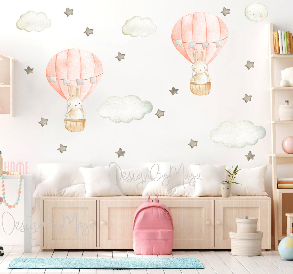 Tierbaby im Heißluftballon – Wandtattoos aus Stoff für das Kinderzimmer