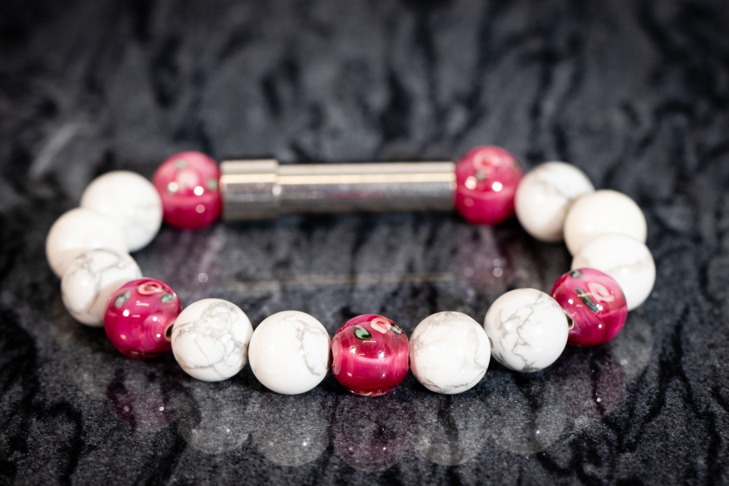Howlite Flower Bead Memorial Urn Bracelet for Ash or Fur