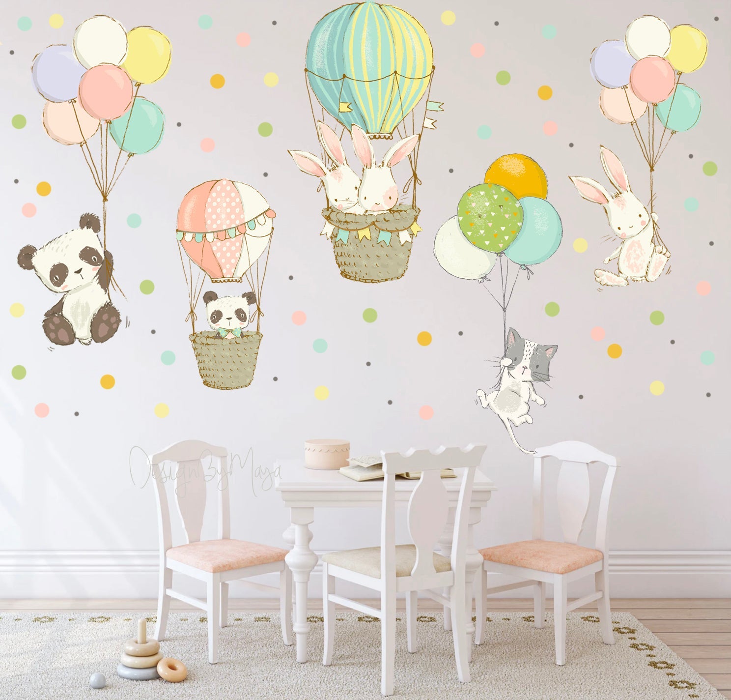 Tierbabys in Heißluftballons – Wandtattoos aus Stoff für das Kinderzimmer