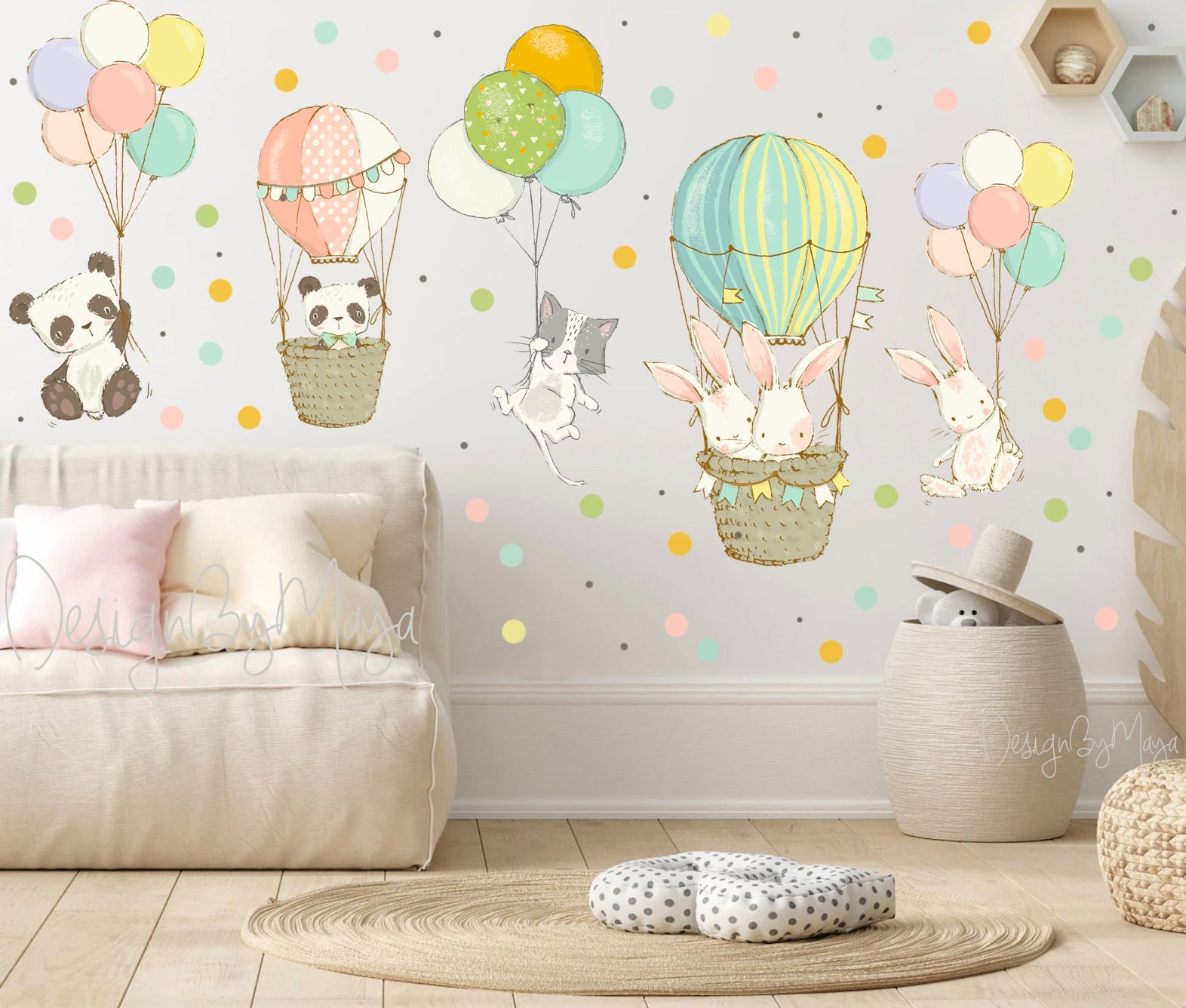 Tierbabys in Heißluftballons – Wandtattoos aus Stoff für das Kinderzimmer