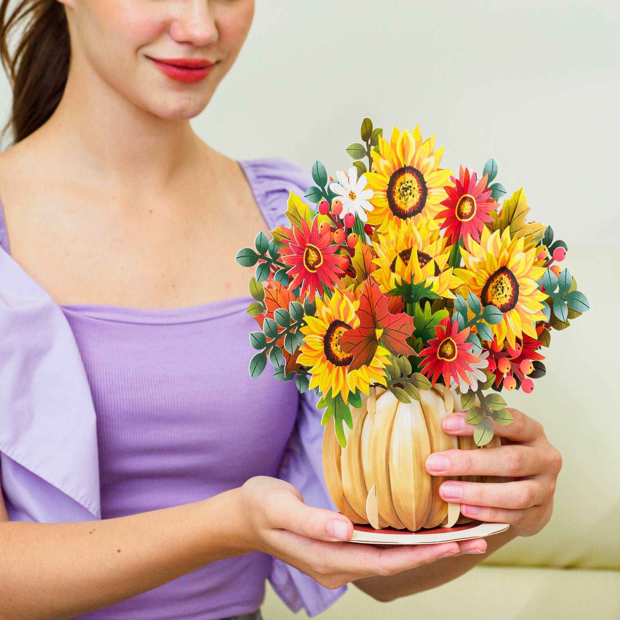 HugePop Ernte-Blumenstrauß Pop-Up-Karte, mit abnehmbarem Blumenstrauß, 25,4 x 35,6 cm
