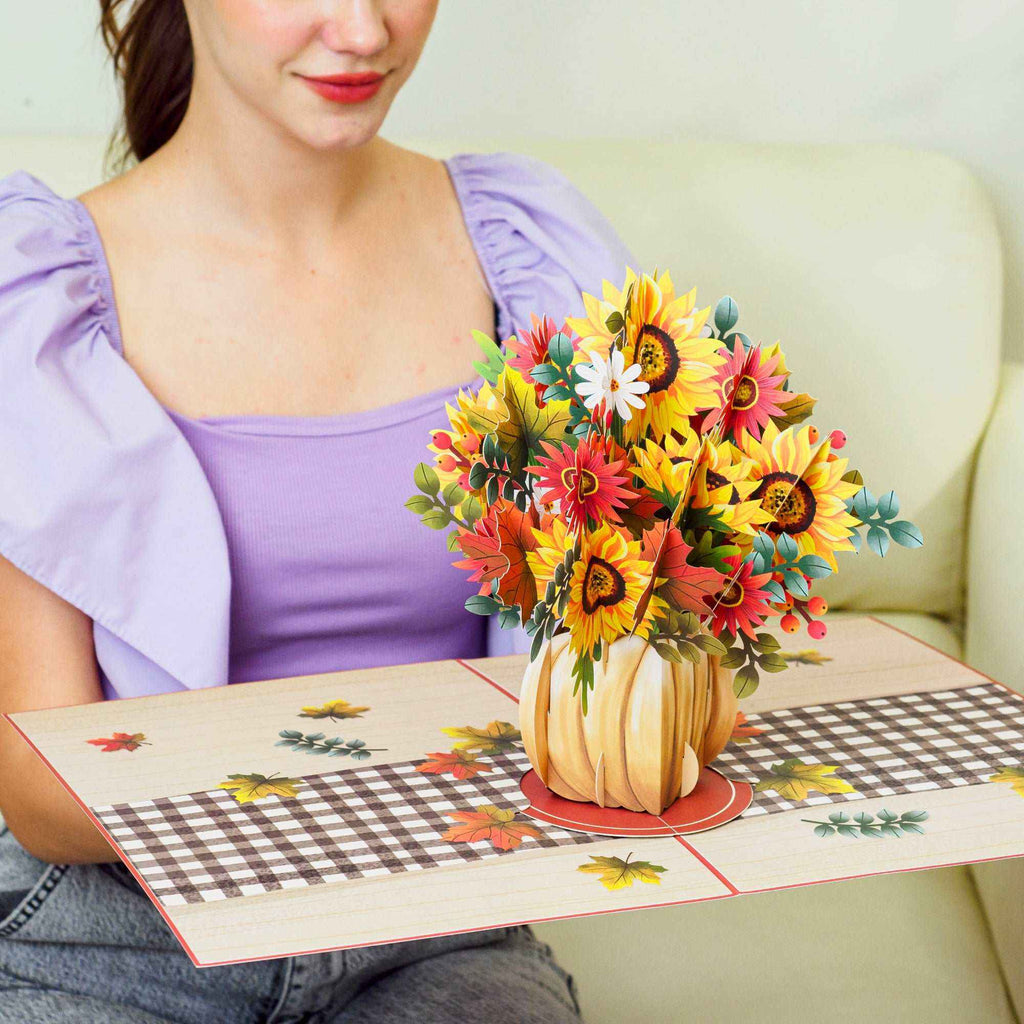 HugePop Ernte-Blumenstrauß Pop-Up-Karte, mit abnehmbarem Blumenstrauß, 25,4 x 35,6 cm