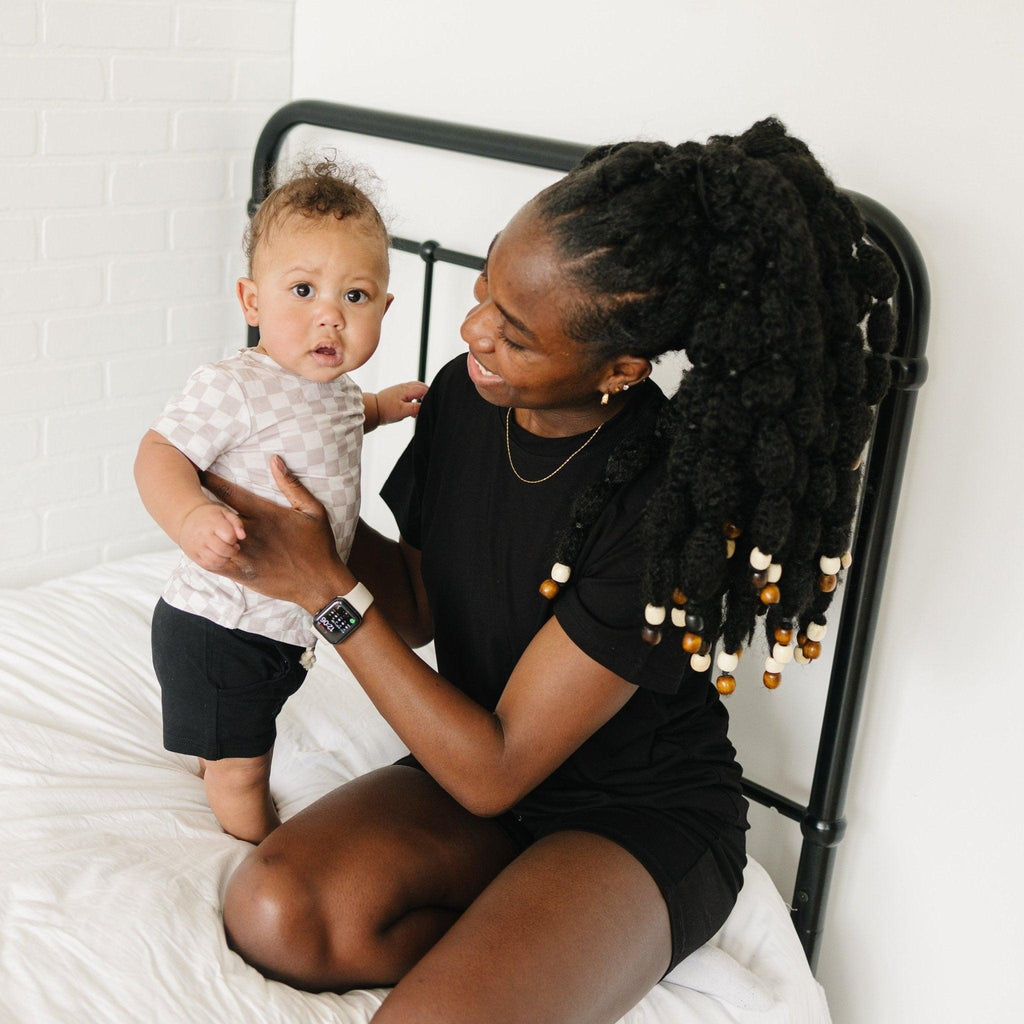 Neutral Checkered Bamboo Tee *Sizes 3/6m & sz 6 left