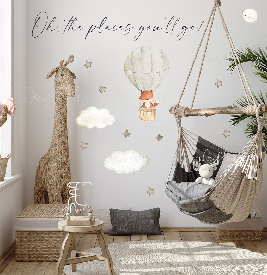 Tierbaby im Heißluftballon – Wandtattoos aus Stoff für das Kinderzimmer