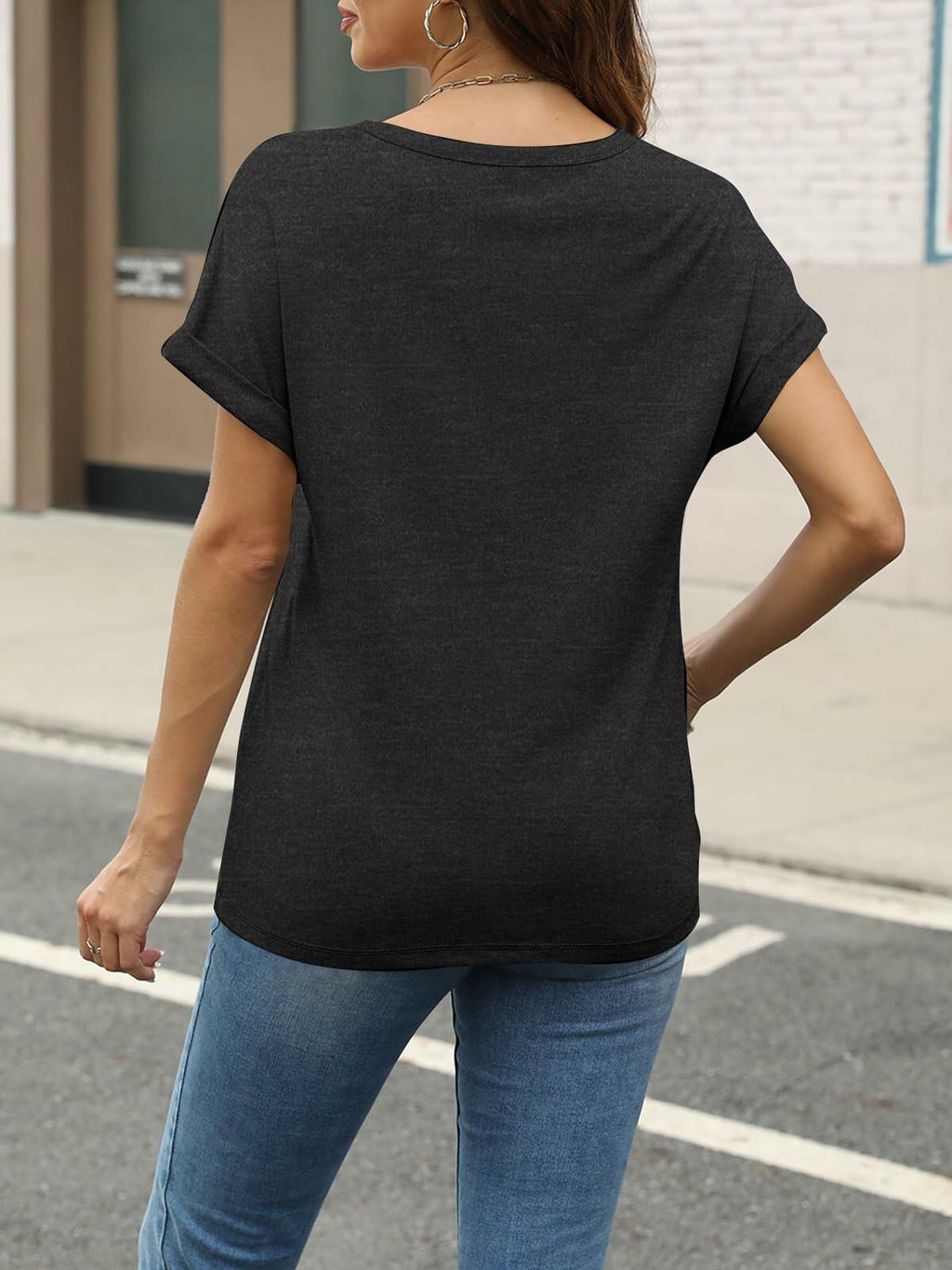 Damen T-Shirt mit V-Ausschnitt „Women Book Lovers“, Kurzarm, Dunkelgrau, Größe XL