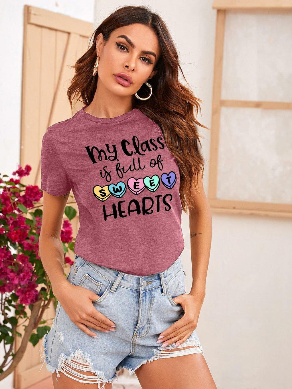 PECHAR Valentinstagslehrerinnen-Shirt Damen Herzen Grafik