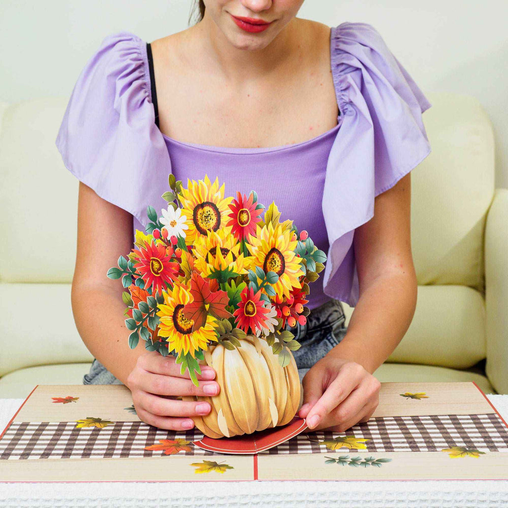 HugePop Ernte-Blumenstrauß Pop-Up-Karte, mit abnehmbarem Blumenstrauß, 25,4 x 35,6 cm