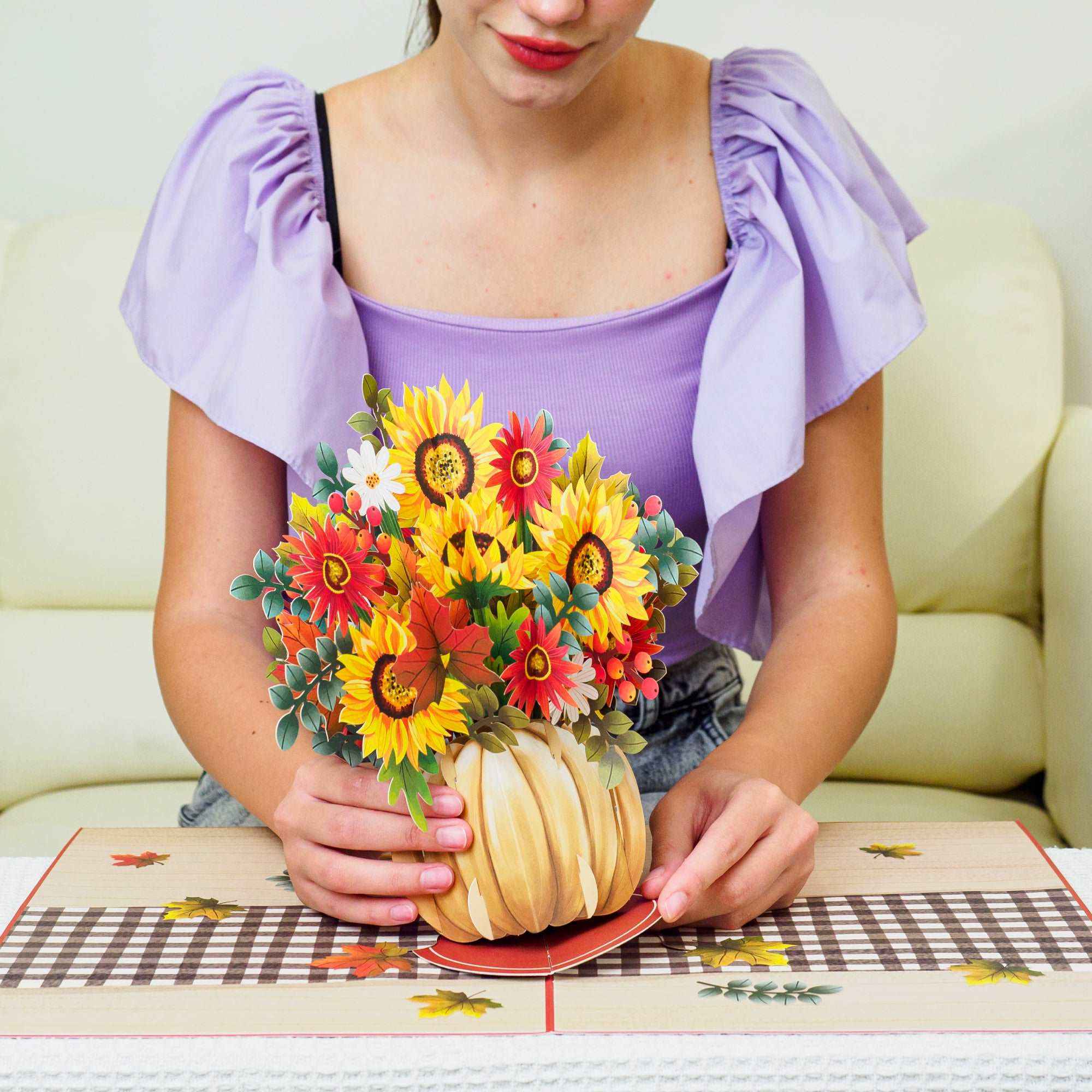 HugePop Ernte-Blumenstrauß Pop-Up-Karte, mit abnehmbarem Blumenstrauß, 25,4 x 35,6 cm