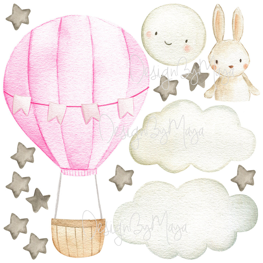 Tierbaby im Heißluftballon – Wandtattoos aus Stoff für das Kinderzimmer