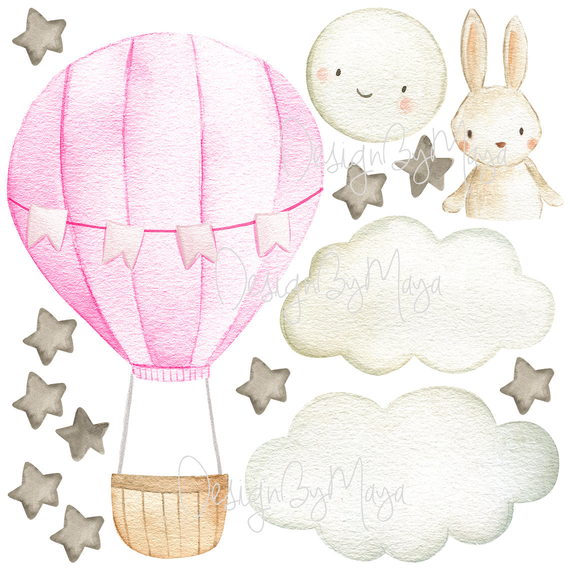 Tierbaby im Heißluftballon – Wandtattoos aus Stoff für das Kinderzimmer