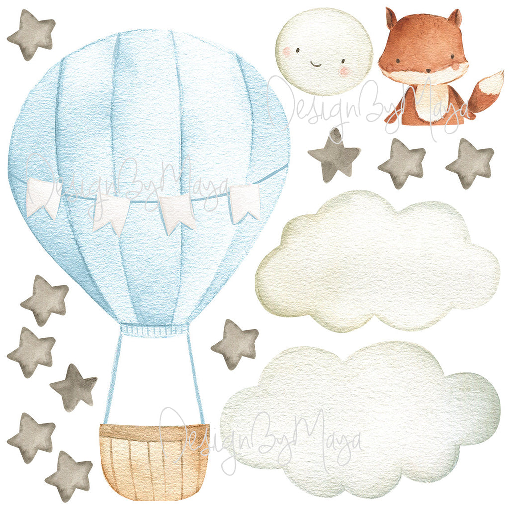 Tierbaby im Heißluftballon – Wandtattoos aus Stoff für das Kinderzimmer