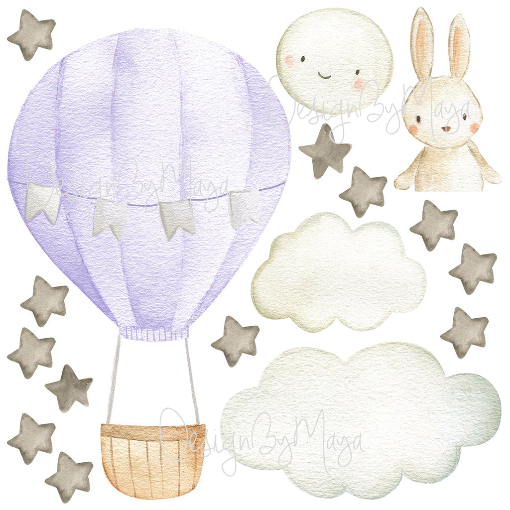 Tierbaby im Heißluftballon – Wandtattoos aus Stoff für das Kinderzimmer