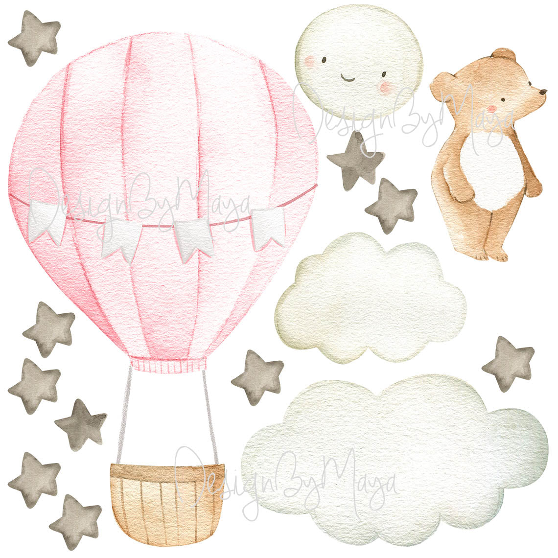 Tierbaby im Heißluftballon – Wandtattoos aus Stoff für das Kinderzimmer
