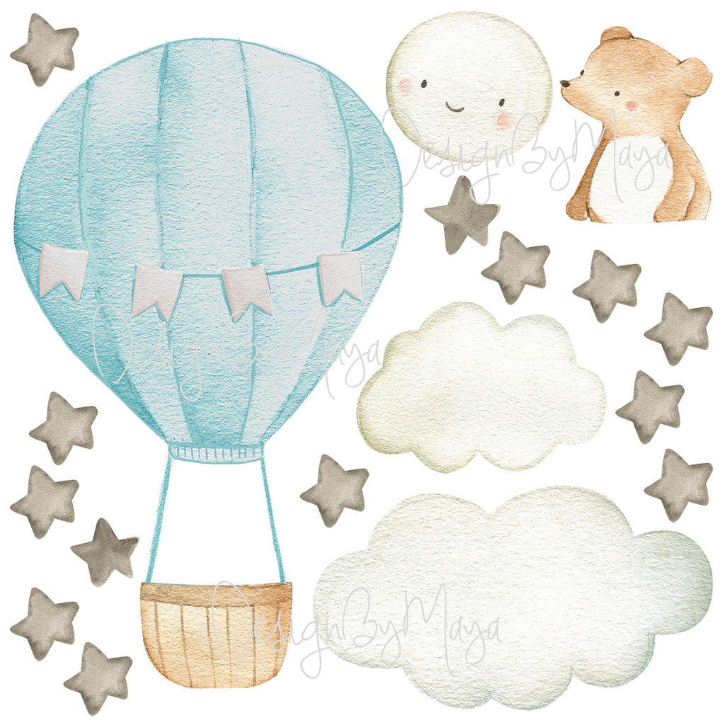 Tierbaby im Heißluftballon – Wandtattoos aus Stoff für das Kinderzimmer