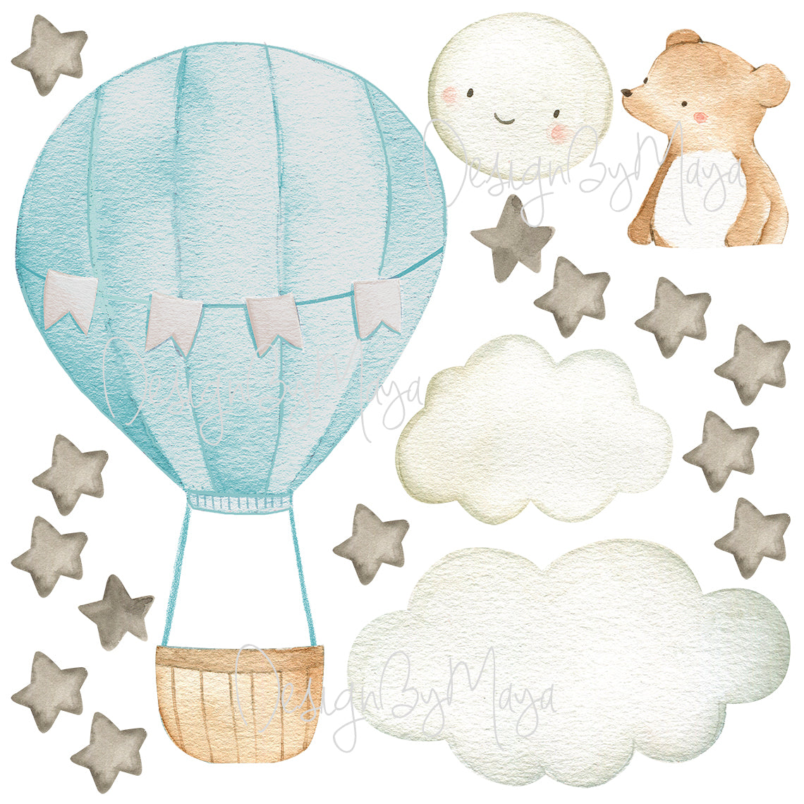 Tierbaby im Heißluftballon – Wandtattoos aus Stoff für das Kinderzimmer