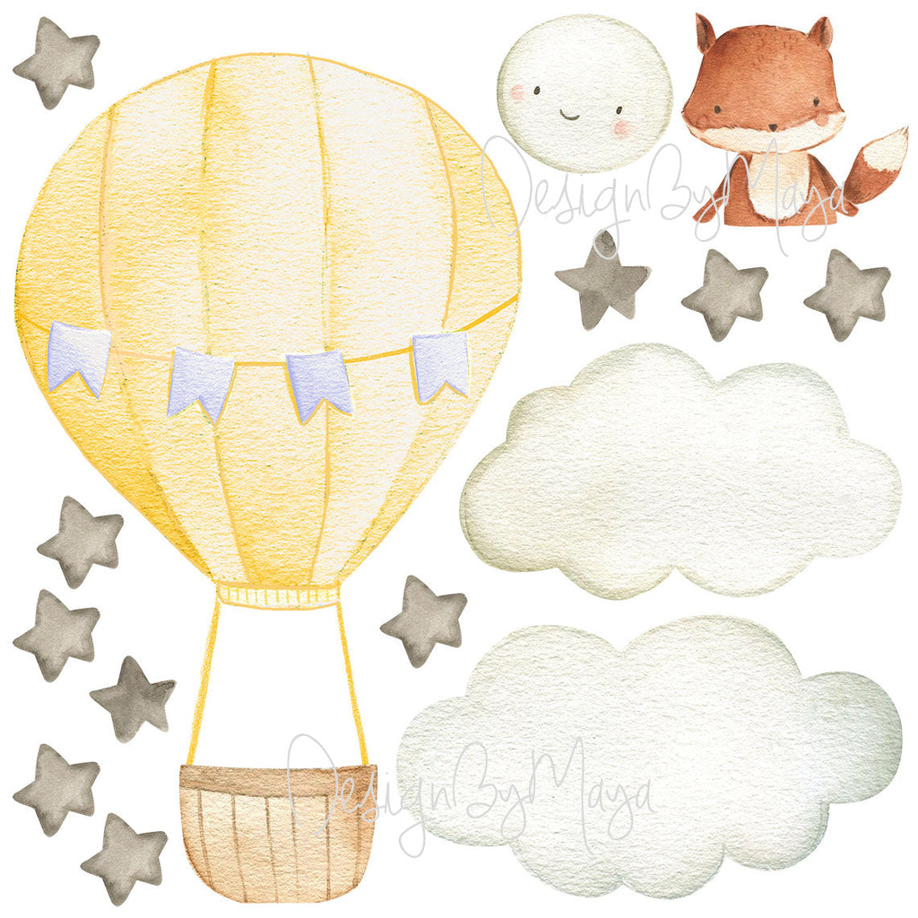 Tierbaby im Heißluftballon – Wandtattoos aus Stoff für das Kinderzimmer