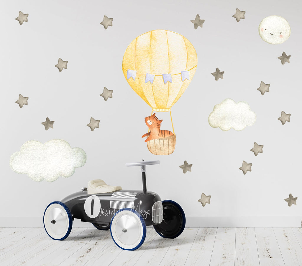 Tierbaby im Heißluftballon – Wandtattoos aus Stoff für das Kinderzimmer